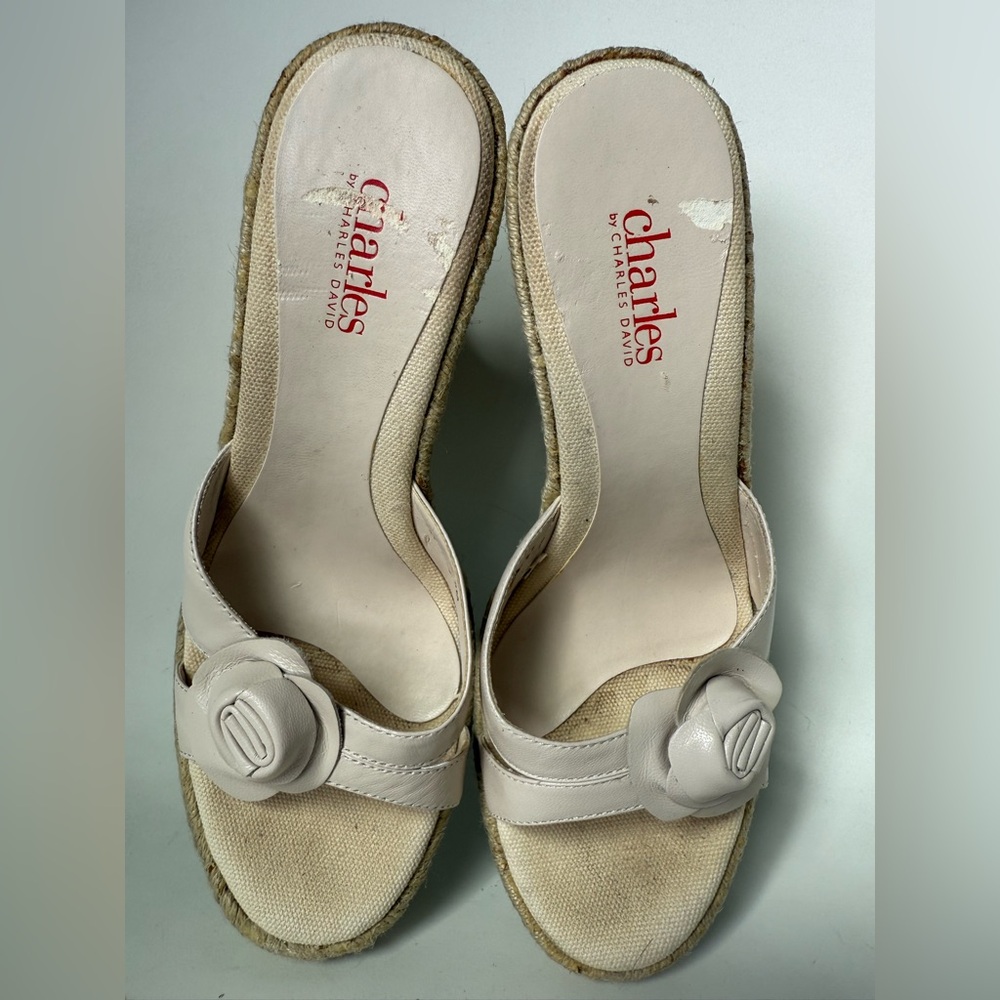 Charles by Charles David Cream Wedge Slide Sandals with Rosette